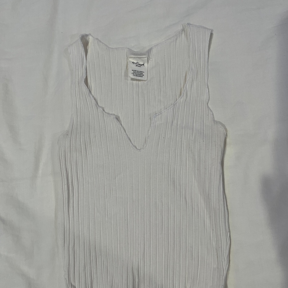 Cream Ribbed Sleeveless Tank Top